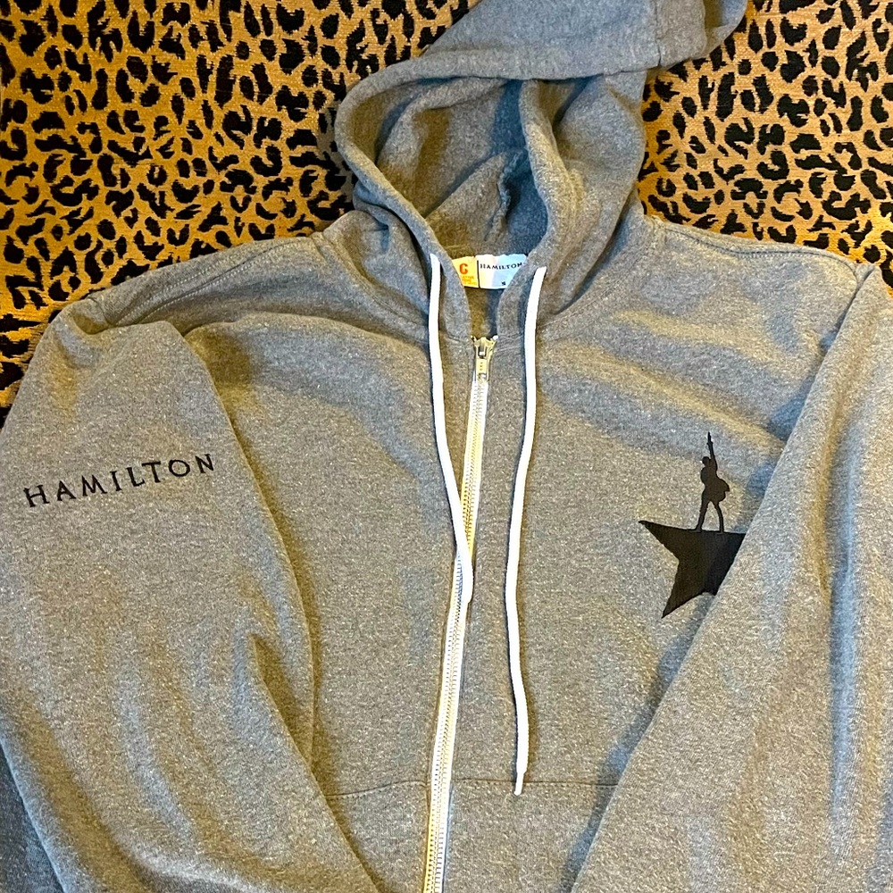 Broadway Musical Hamilton grey zip-up hoodie.